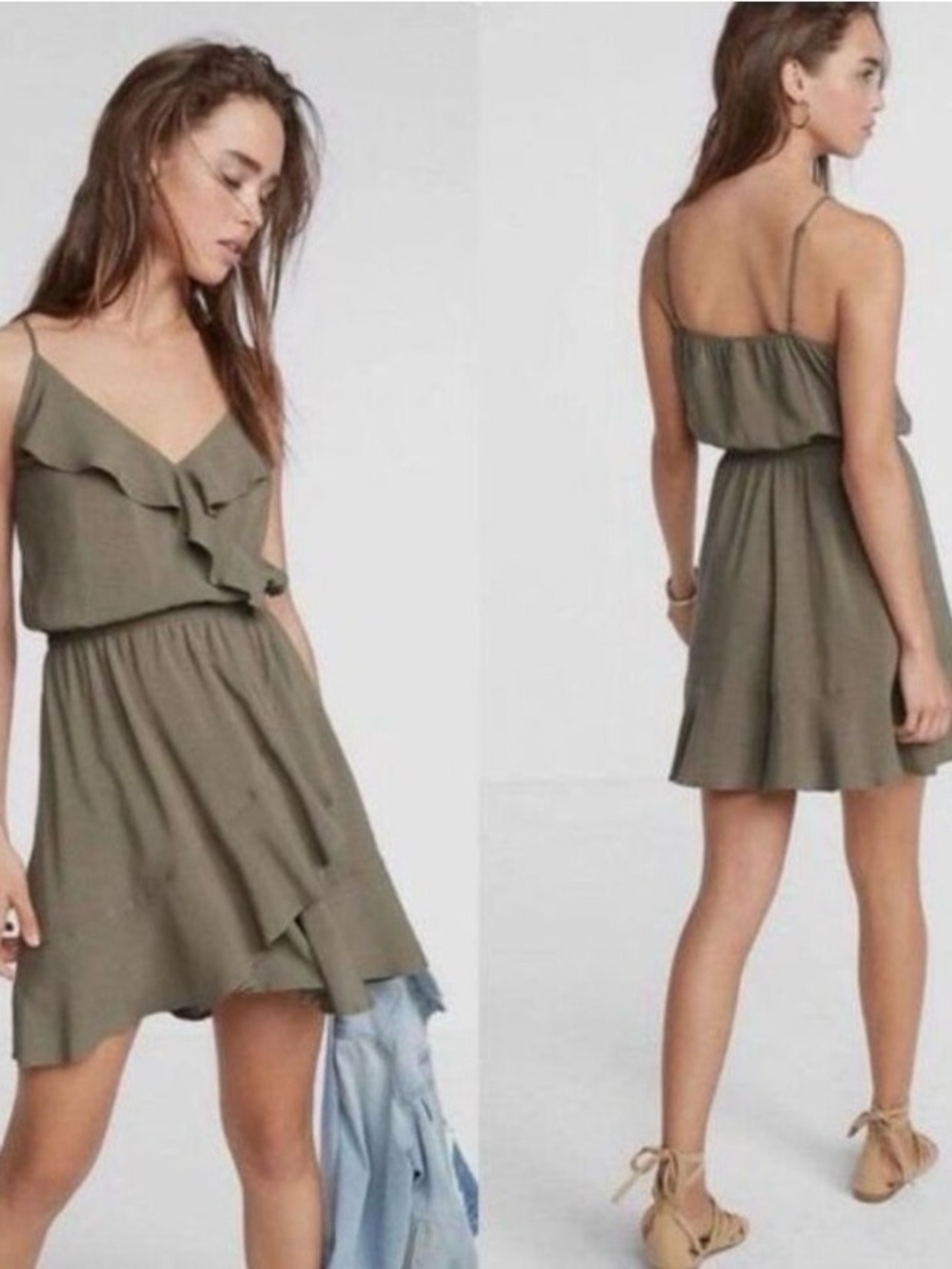 Express Olive Ruffle Cami Mini Dress
